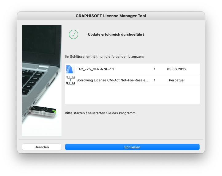 04 screenshot graphisoft license manager tool update erfolgreich